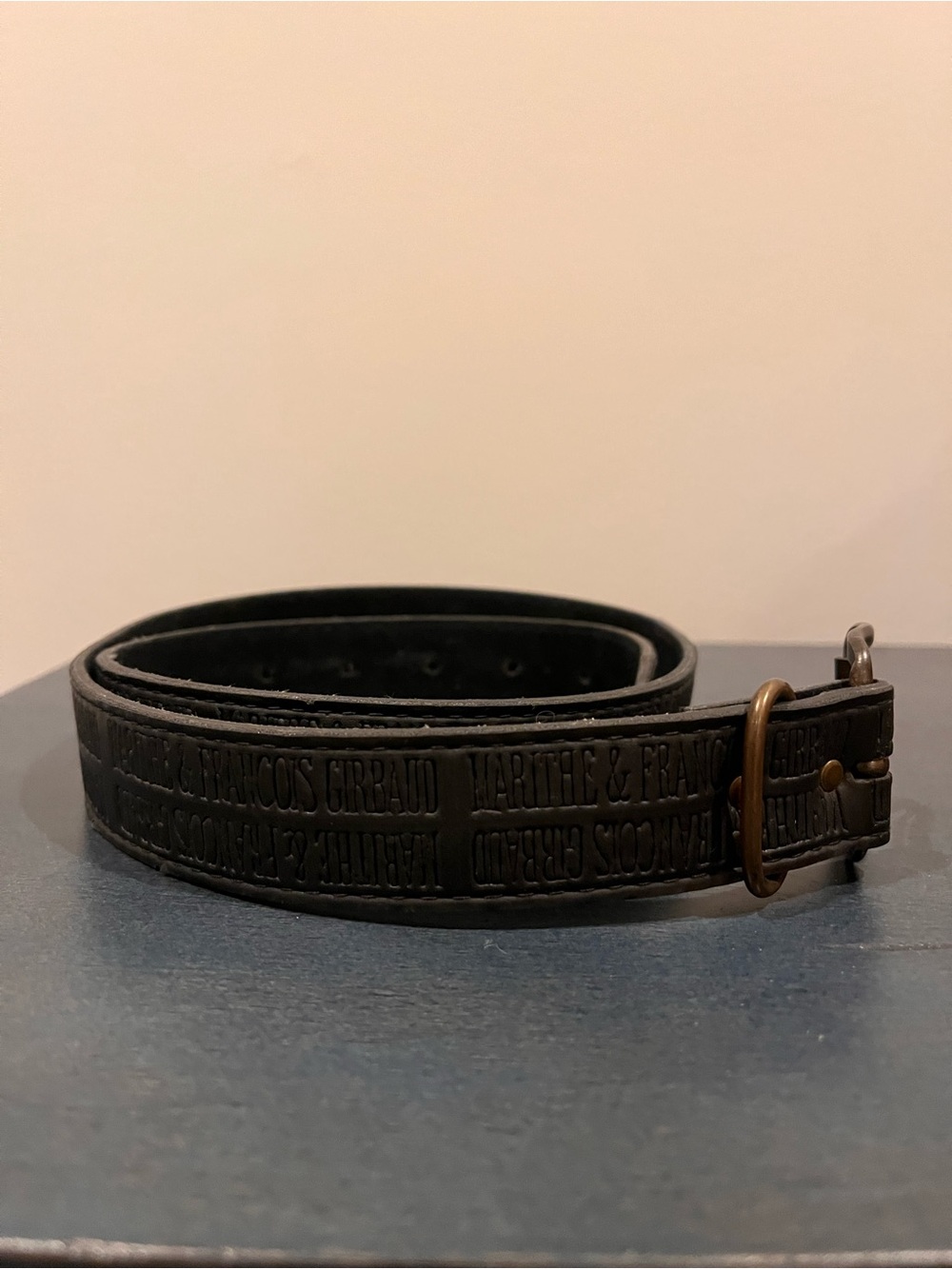 Marithe Francois Girbaud Dark Brown Embossed Leather Belt with Brass-Tone Buckle
